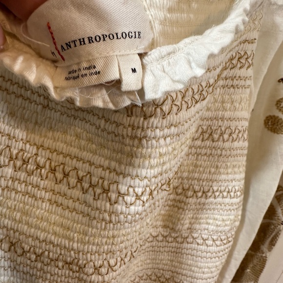 Anthropologie white Womens blouse, with tan embroidery and small brown sequins - Picture 6 of 9